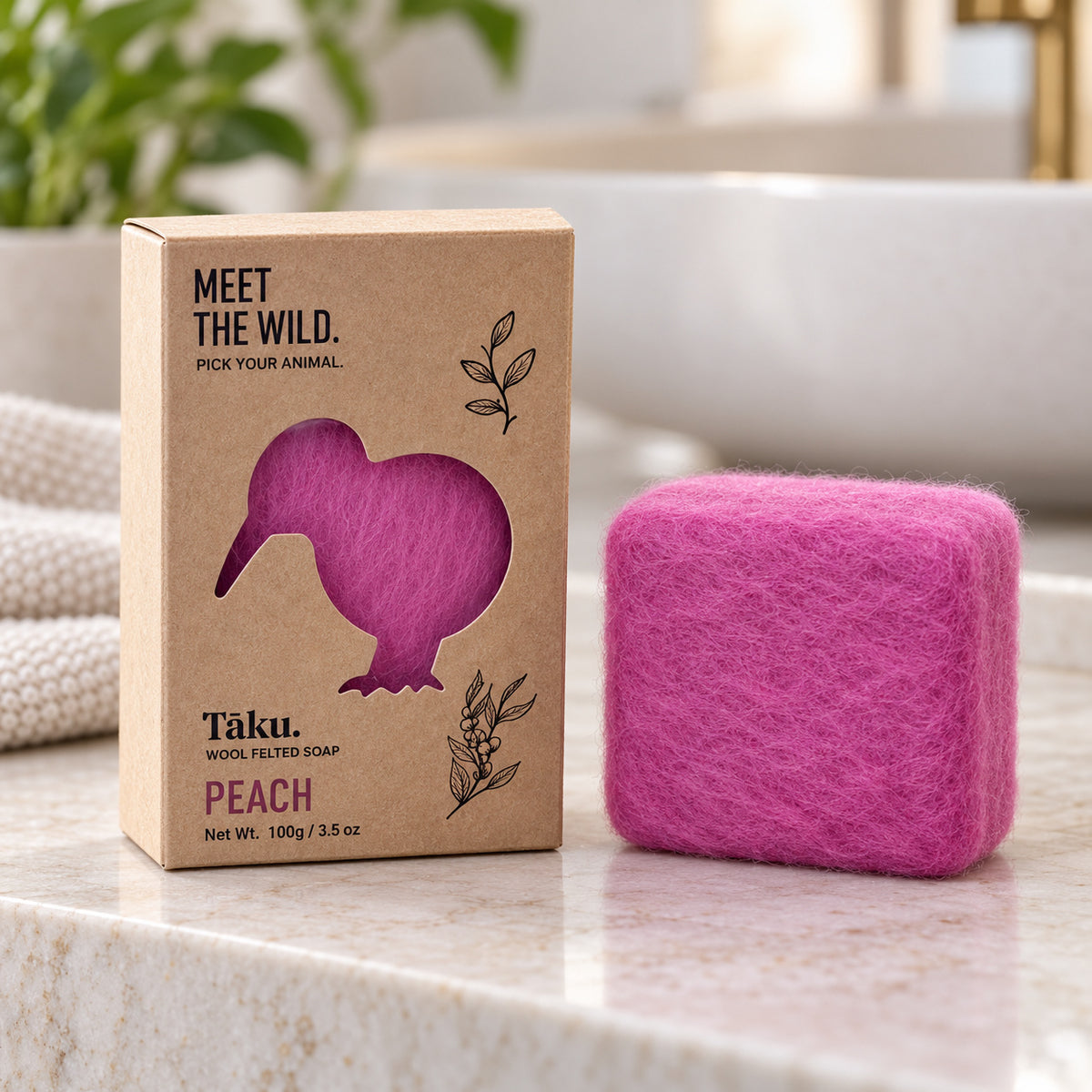 TAKU Peach Wool Felted Soap